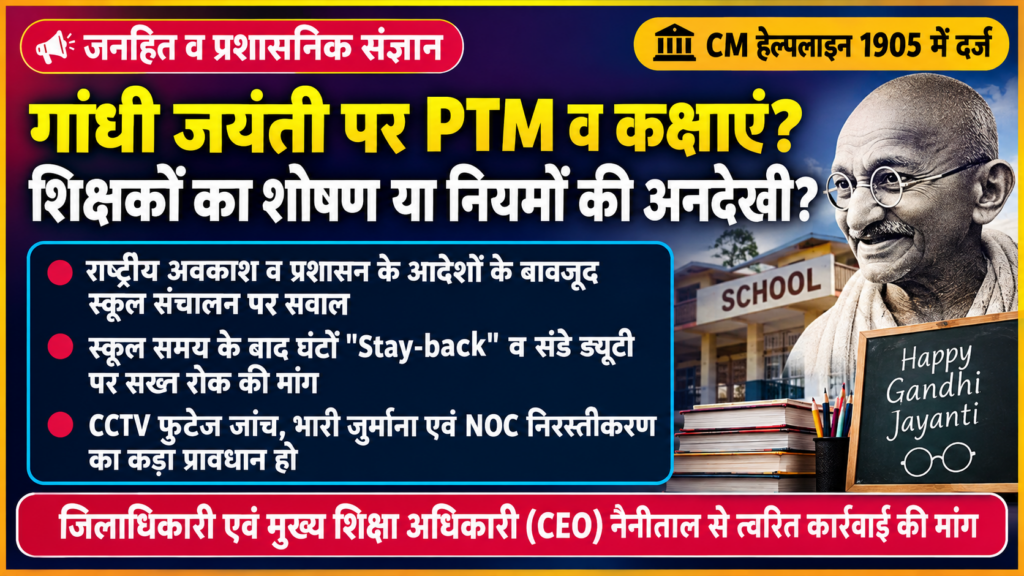 शिक्षकों के अधिकार और राष्ट्रीय पर्व की मर्यादा : CM हेल्पलाइन व जिला प्रशासन नैनीताल में विधिवत शिकायत दर्ज!